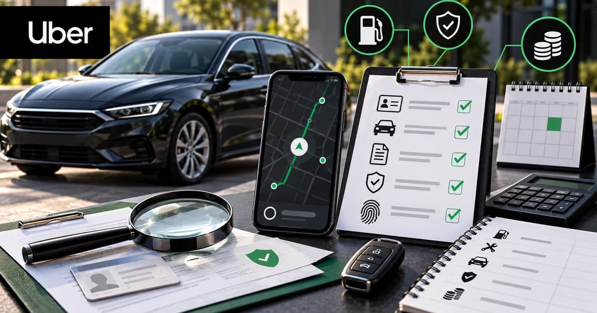 Prospective driver comparing eligibility, insurance, time, and vehicle costs before applying to drive with Uber